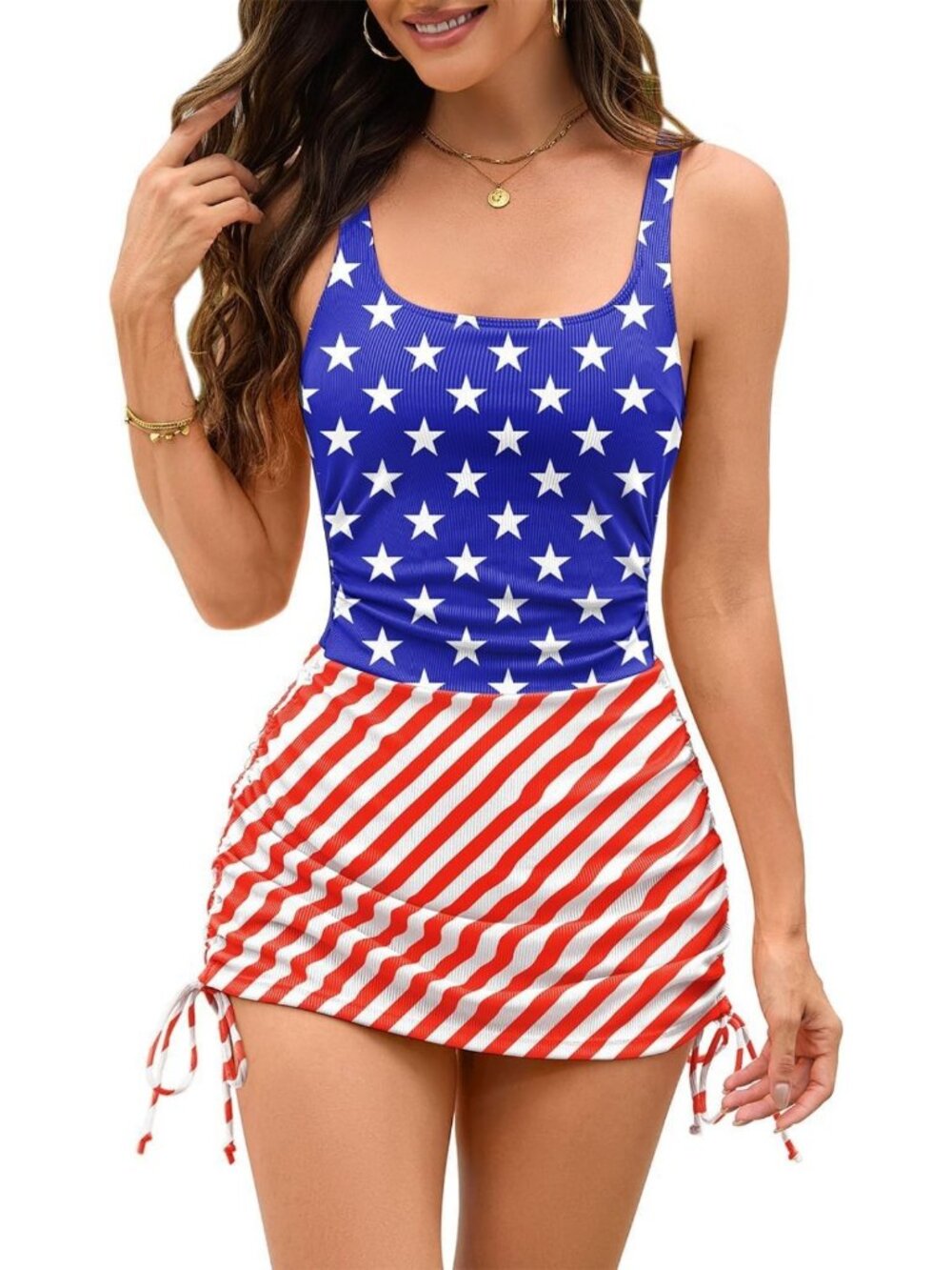 Stylish Modest One Piece Swimsuit Dress - Ribbed Design, Flattering Fit